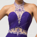 Grace Karin Halter Backless Elegant Purple Split Evening Dresses Sequins Beading Mermaid Long Formal Gown CL007595-1